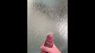 Thanksgiving stuffing: teen jacking big cock in hotel shower with family(w slowmo cumshot)