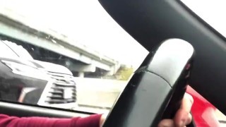HOT Public SLUT trans DRIVING NAKED rubbing BARE SISSY PUSSY only a shirt!