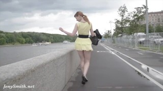 Jeny Smith public flasher shares great upskirt views on the streets